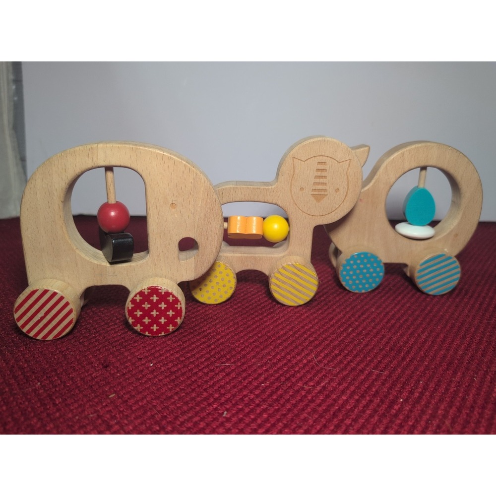 Petit College Wooden Push Along Elephant Tiger Whale Toys Set Of 3